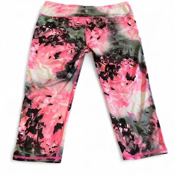 Athleta Chaturanga Bloom Capri Multi Color Crop Leggings XL Pink Black - Picture 4 of 5